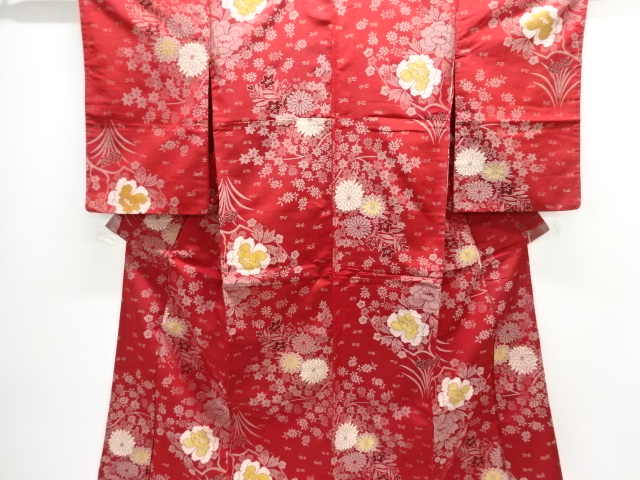 JAPANESE ANTIQUE OMESHI / TAISHO ROMAN STYLE / SILK / WOVEN FLORAL PLANTS